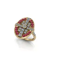 Gold ring with oval pink and clear gemstone setting