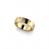 Gold ring with small blue gemstones on a white background