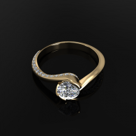 Gold ring with a diamond accent on a black background