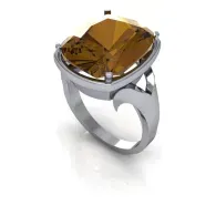 Silver ring with a large amber-colored gemstone in a white background