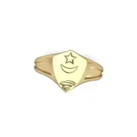Gold ring with a star and crescent emblem on the top plate