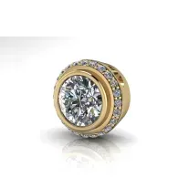 Gold pendant with round clear gemstones and a central diamond-like stone
