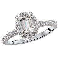 Diamond engagement ring with a large oval center stone and pavé band on a white background
