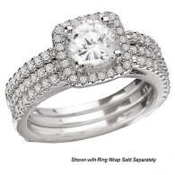 Diamond engagement ring set with a round center stone and pavé band, shown on white background