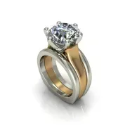 Gold and silver intertwined ring set with a large clear gemstone