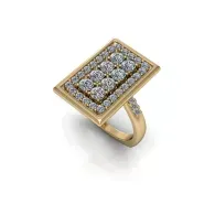 Gold ring with a rectangular pavé diamond setting on a white background
