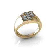 Gold ring with square diamond cluster on white background