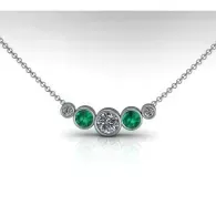 Silver necklace with three green gemstones and a central clear stone pendant