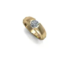 Gold ring with a large round diamond setting on a white background