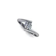 Silver ring with a square-cut diamond setting on a white background