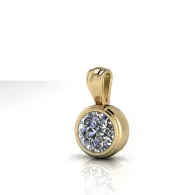 Gold pendant with a round clear gemstone on a white background