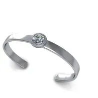 Silver open cuff bracelet with a round clear stone centerpiece