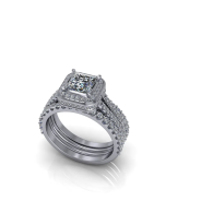 Silver diamond engagement ring on a white background
