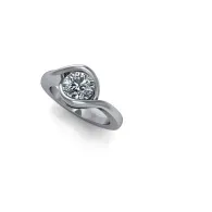 Silver infinity-shaped ring with a round clear gemstone at the center