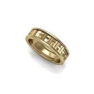 Gold geometric-pattern ring on a white background