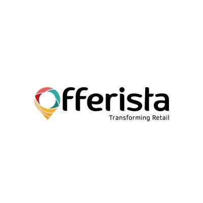 Offerista-Logo mit einem bunten Standort-Pin und dem Text „Transforming Retail“.
