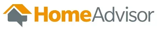HomeAdvisor logo featuring a stylized orange roof icon over a gray house outline next to the text