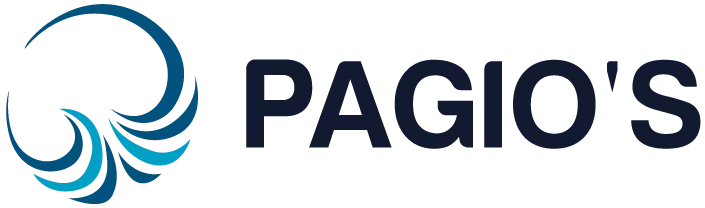 PAGIO’S logo with a blue wave icon and dark navy text on a white background