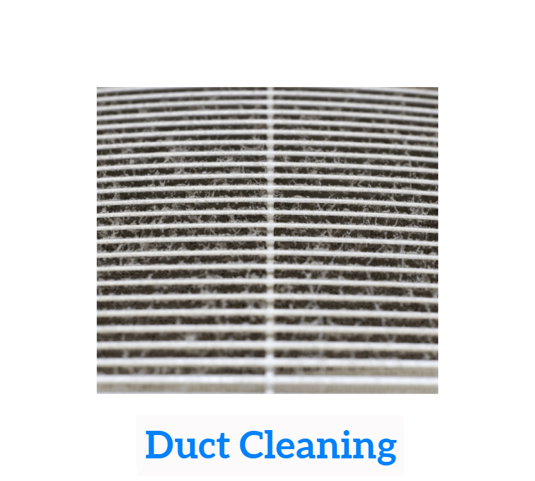 A picture of a dirty, dust filled duct with the words duct cleaning below it