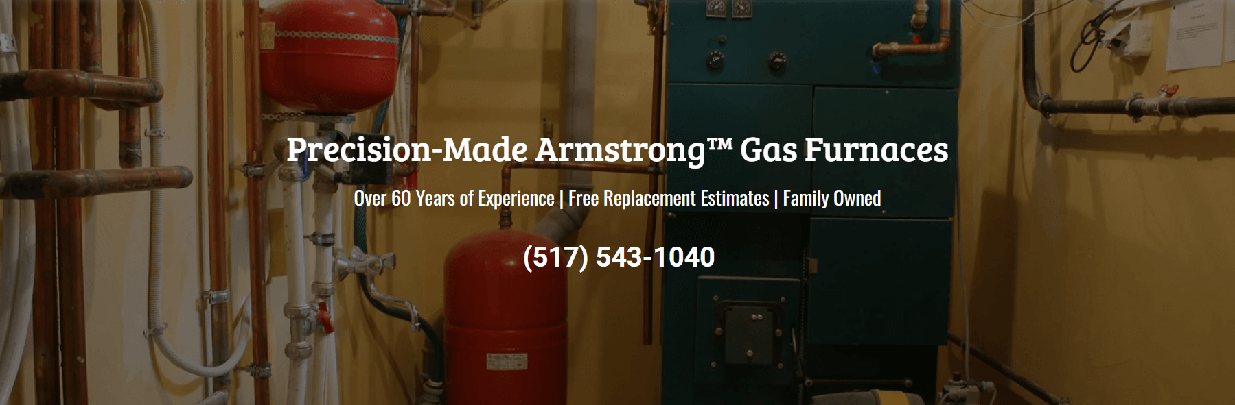A picture of a gas furnace with a phone number on it