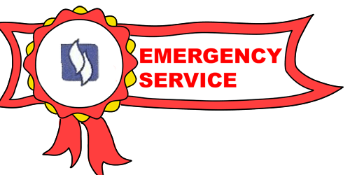 A red ribbon with the words emergency service on it