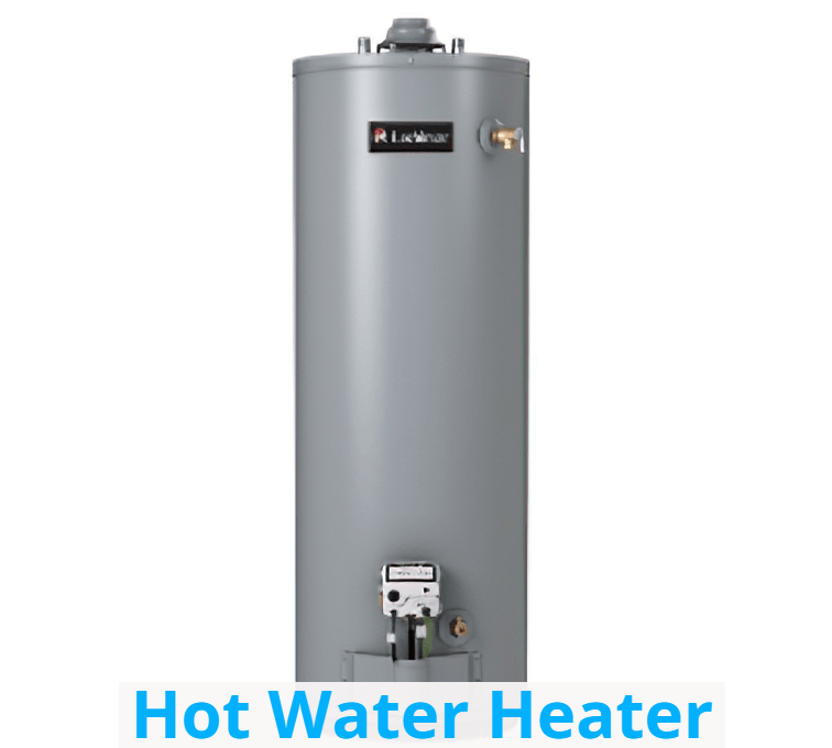A hot water heater is shown on a white background
