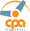 Logo de CPA Montréal avec des formes abstraites orange et bleues et du texte