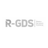 Logo gris R-GDS avec la mention « Réseau des GDS Strasbourg » en petits caractères sur fond blanc.