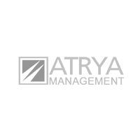 Logo d'Atrya Management en gris avec une icône abstraite carrée