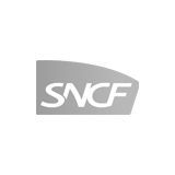 Logo SNCF en blanc sur fond rectangulaire gris