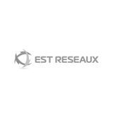 Logo EST RESEAUX en gris avec une icône abstraite circulaire sur fond blanc