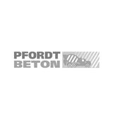 Logo PFORDT BETON en gris avec une icône de bétonnière sur fond blanc