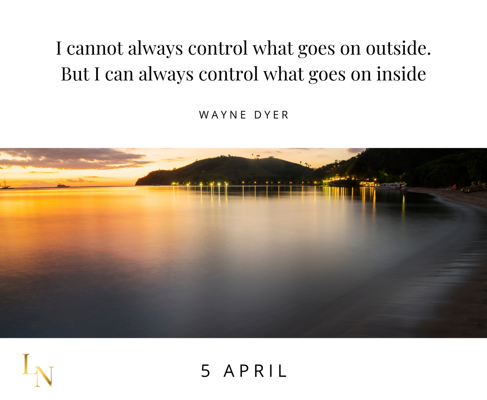 A picture of a body of water with a quote by wayne dyer
