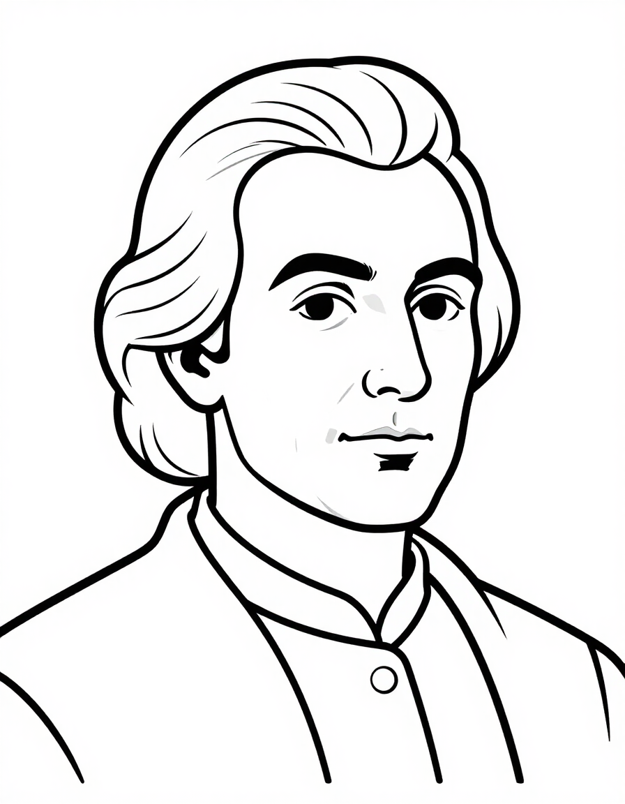 Black-and-white line-art portrait ready to color