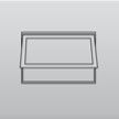 Gray outlined rectangular tray or box icon with a lid and base on a light background