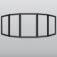 Black outlined multi-panel rectangular shape on a light gray background