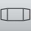 Black three-panel folding room divider with white background