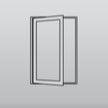 Open door icon with a gray outline on a light gray background