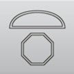 Two gray outlined icons: a semicircle over an octagon on a light gray background
