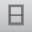Gray double-hung window icon on a light gray background