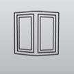 Black-and-white icon of two open window panels with outlined panes