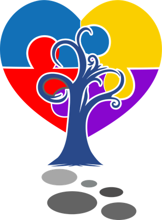A colorful heart with a tree in the middle