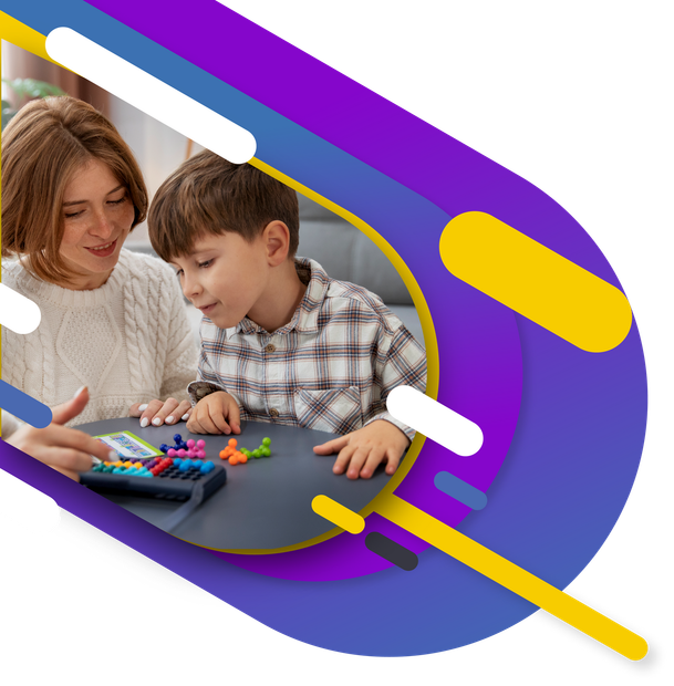 A woman and a child are playing with a puzzle on a table.
