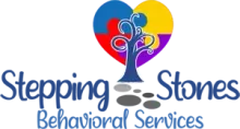 A logo for stepping stones behavioral services with a heart and a tree.