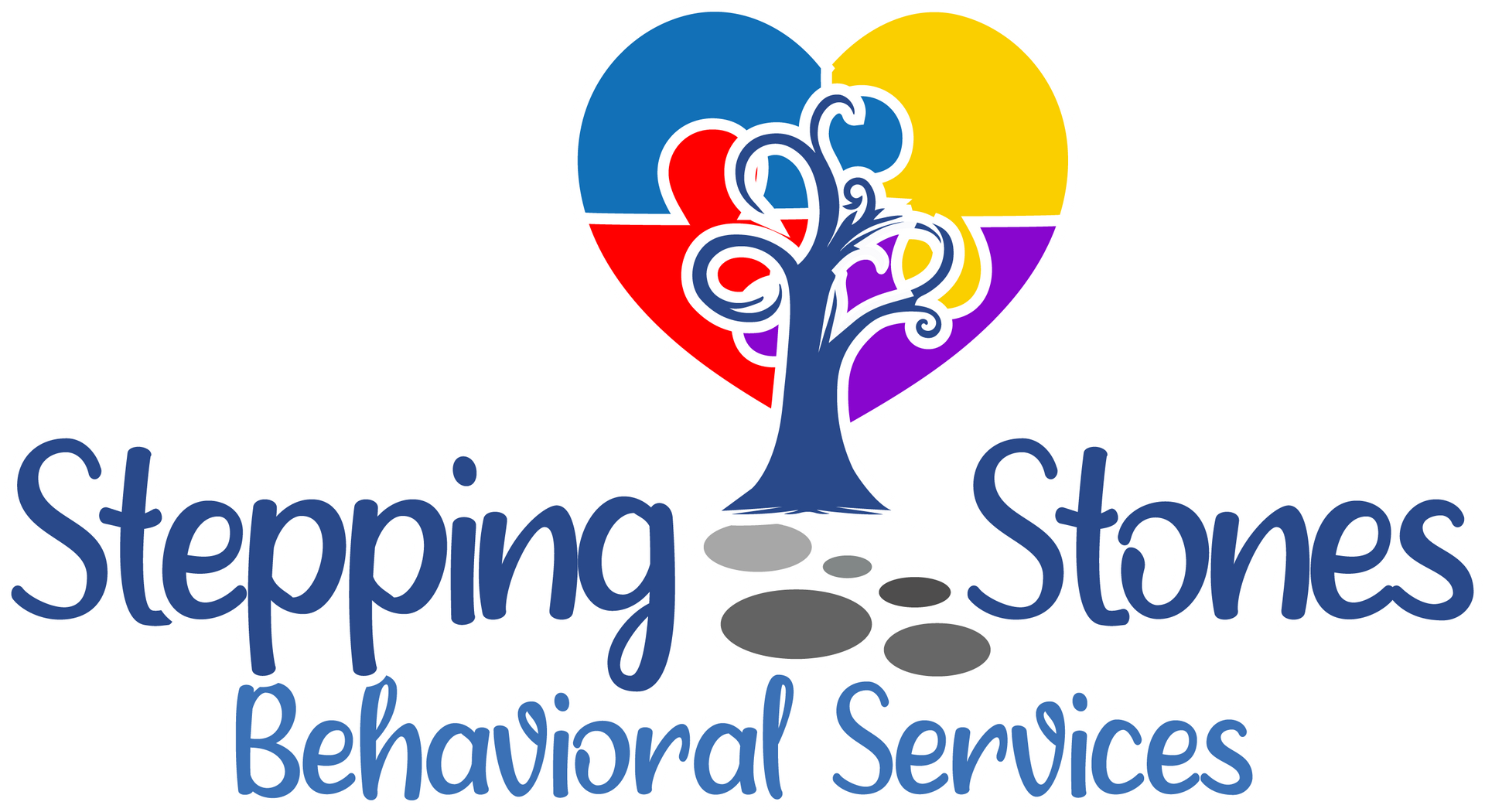 A logo for stepping stones behavioral services with a heart and a tree.