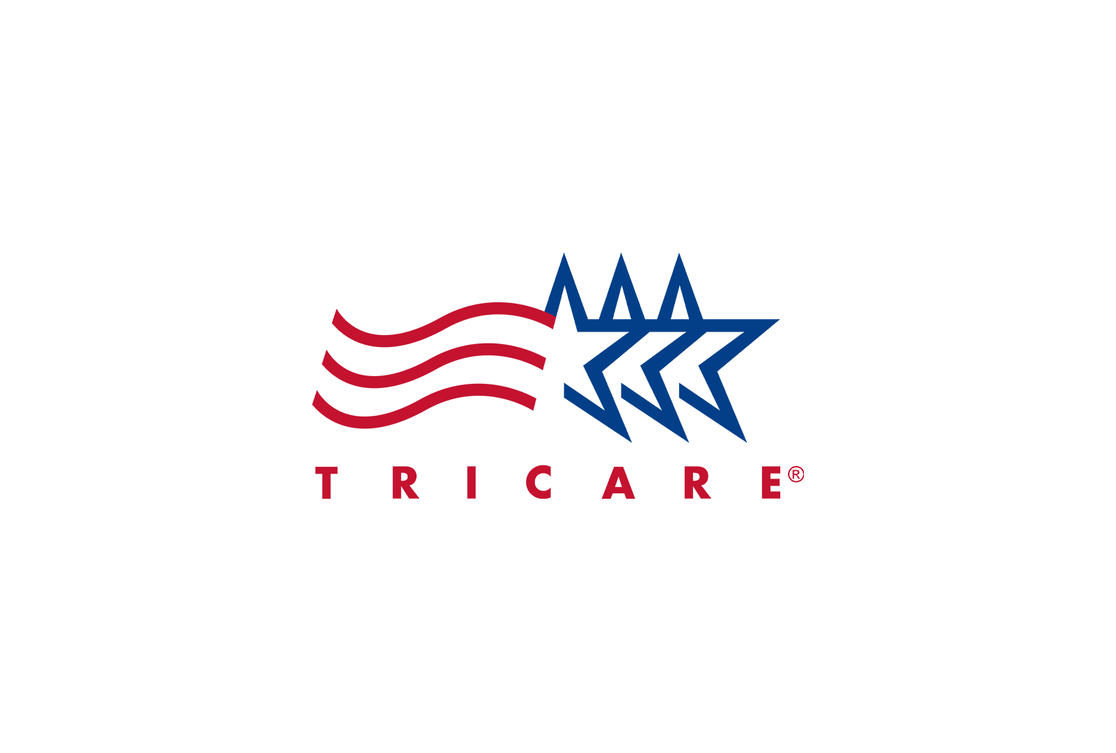 A red , white and blue logo for a company called tricare.