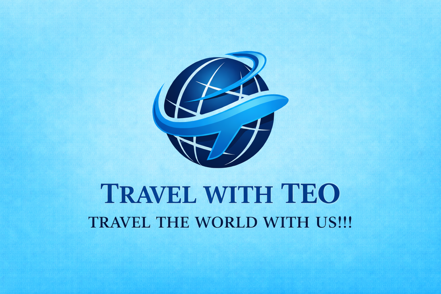 Logo: Blue globe with airplane and the text 
