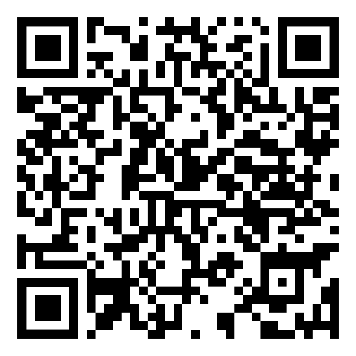 Black-and-white QR code on a white background