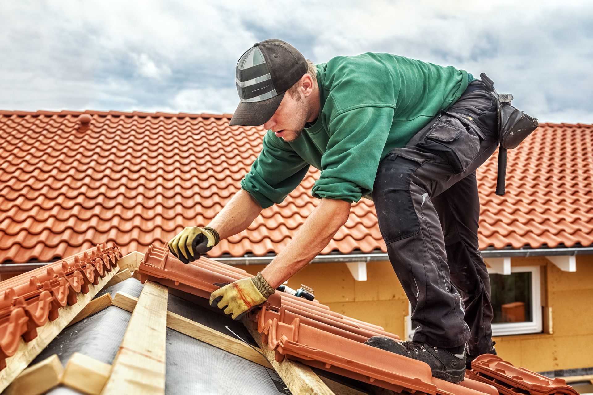 Roofer Installing Tiles Roofer Installing Tiles