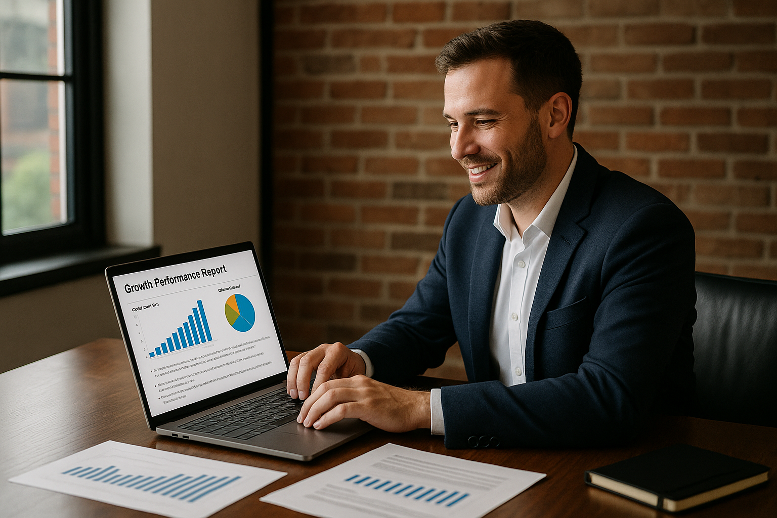 Case study infographic showing business owner Joe N. with ThermoGrid and RISE Coaching, highlighting challenges, solutions, and 40% year-over-year growth.